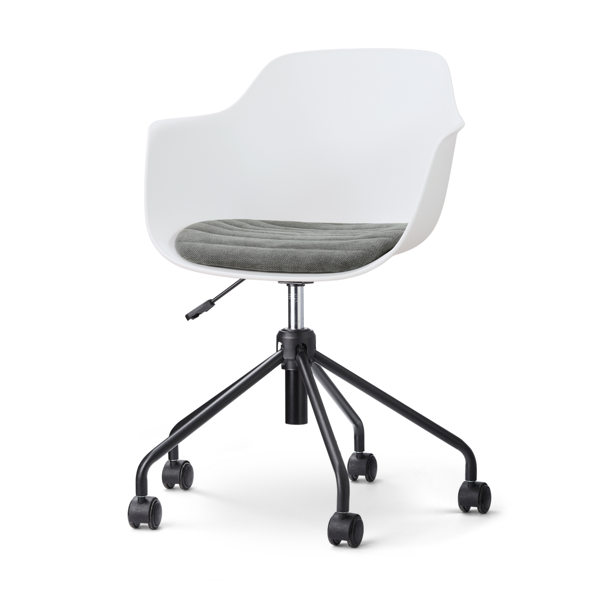 Nout-Liz eetkamerstoel wit met zeegrijs zitkussen - zwart onderstel