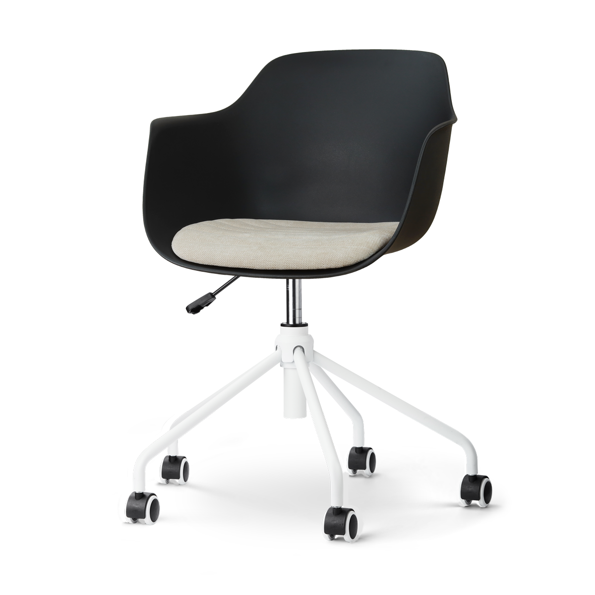 Nolon Nout-Liz eetkamerstoel zwart met naturelbeige zitkussen - wit onderstel