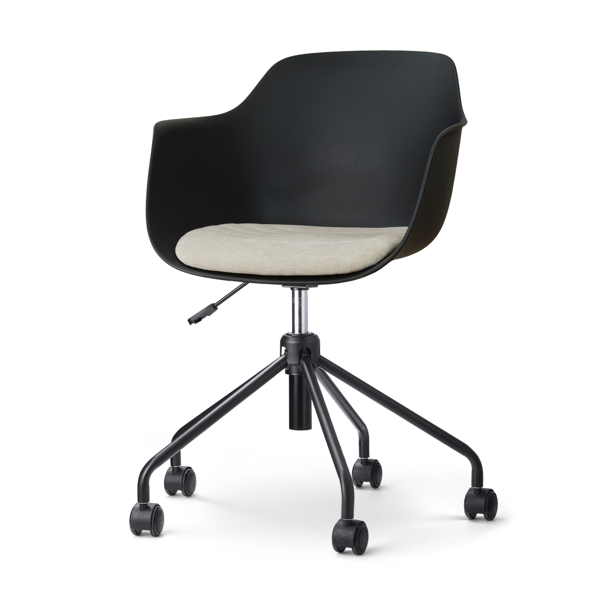 Nout-Liz eetkamerstoel zwart met naturelbeige zitkussen - zwart onderstel