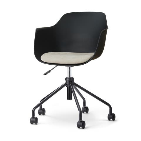 Nout-Liz eetkamerstoel zwart met naturelbeige zitkussen - zwart onderstel