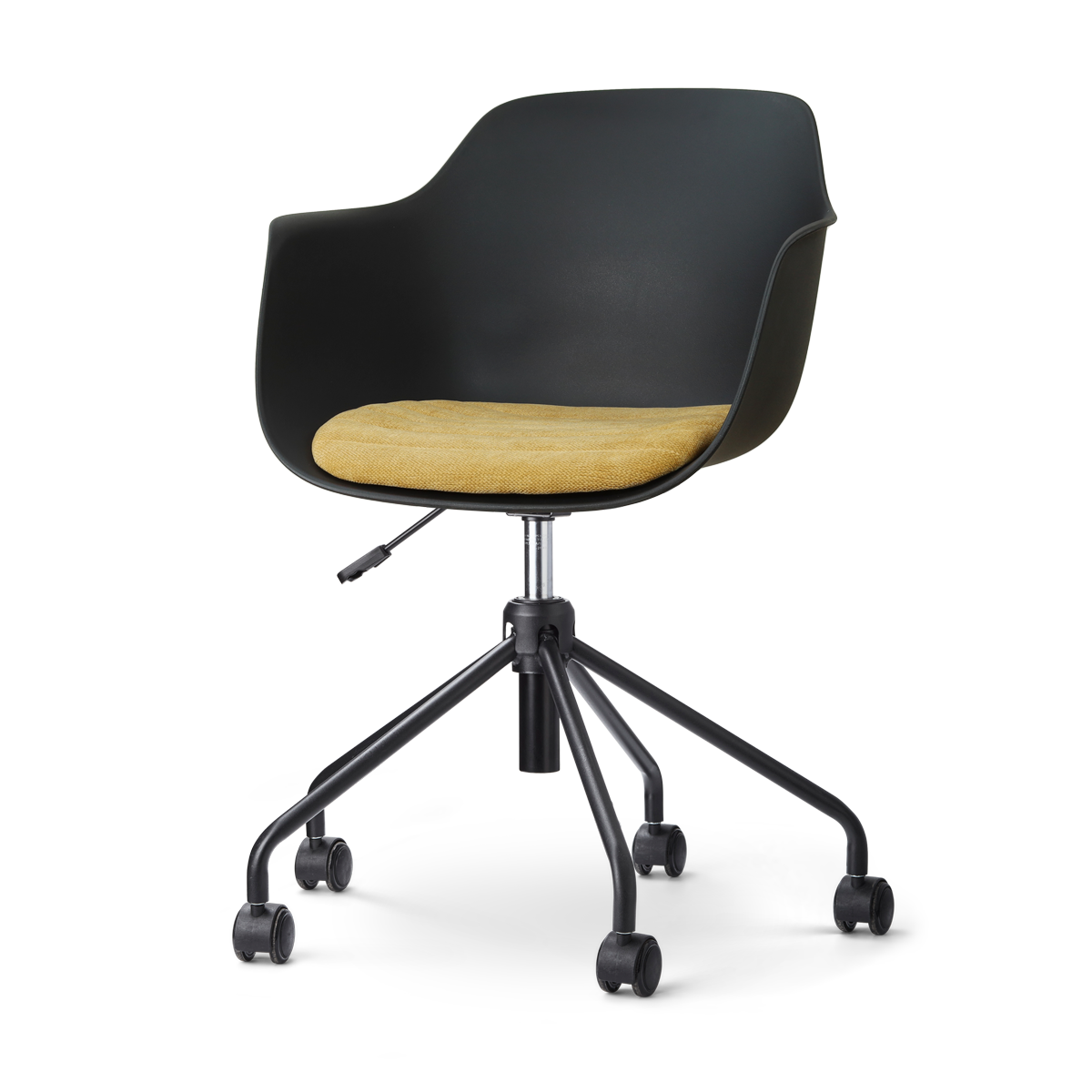 Nout-Liz eetkamerstoel zwart met warm oker zitkussen - zwart onderstel