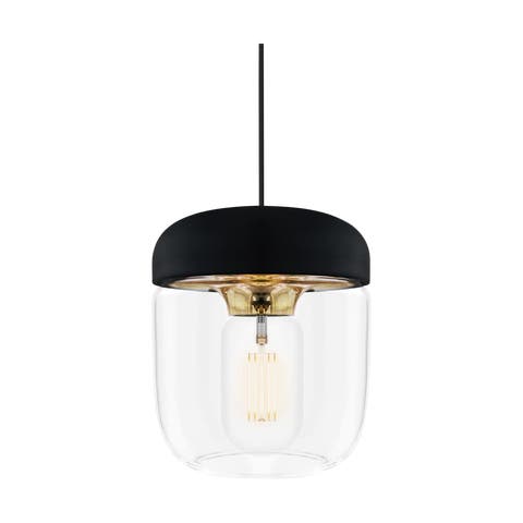 Acorn hanglamp zwart met brass - met koordset zwart - Ø 14 cm