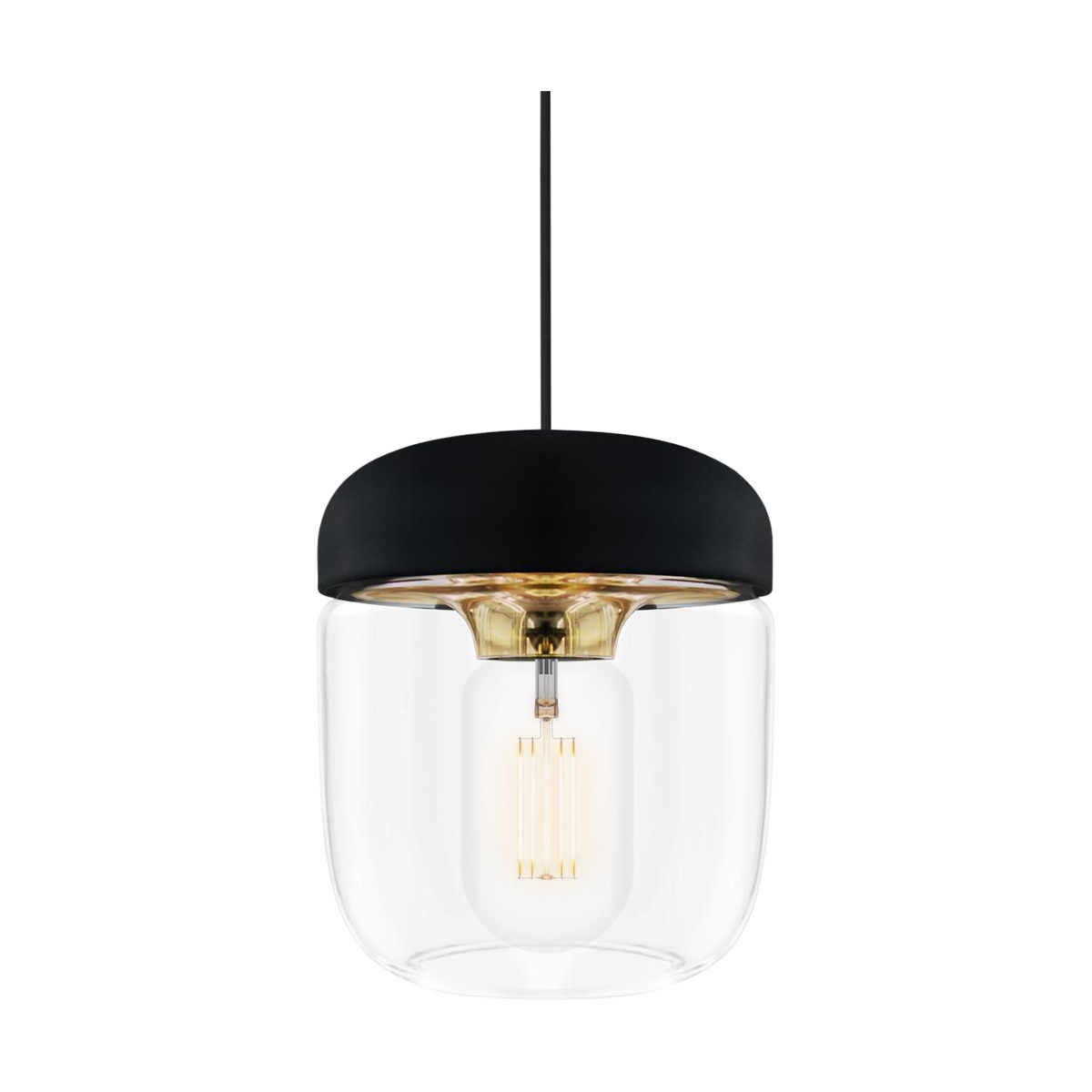 Acorn hanglamp zwart met brass - met koordset zwart - Ø 14 cm