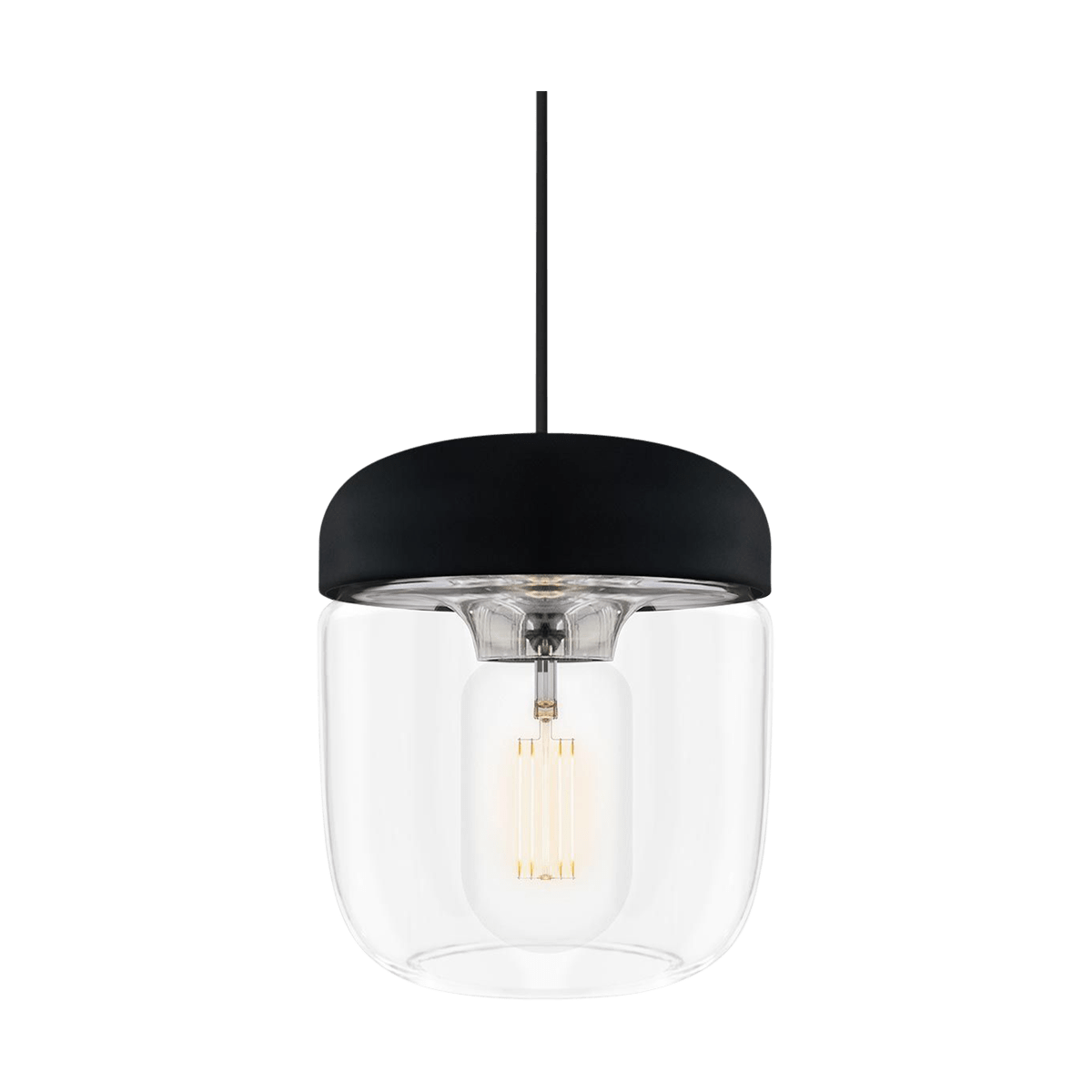 Acorn hanglamp zwart met steel - met koordset zwart - Ø 14 cm