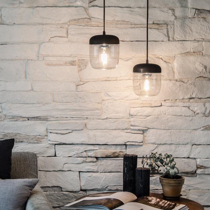 Acorn hanglamp zwart met steel - met koordset zwart - Ø 14 cm - staal - zilver