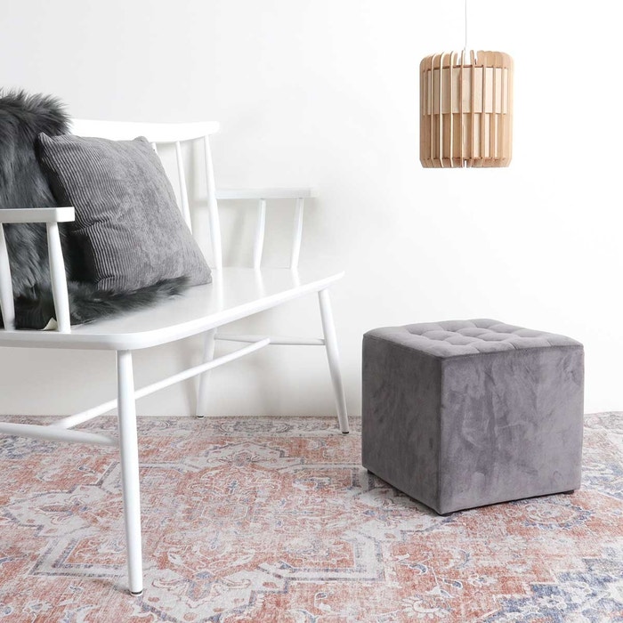 Dani velvet poef grijs - 38 x 38 cm - voetenbank - fluweel