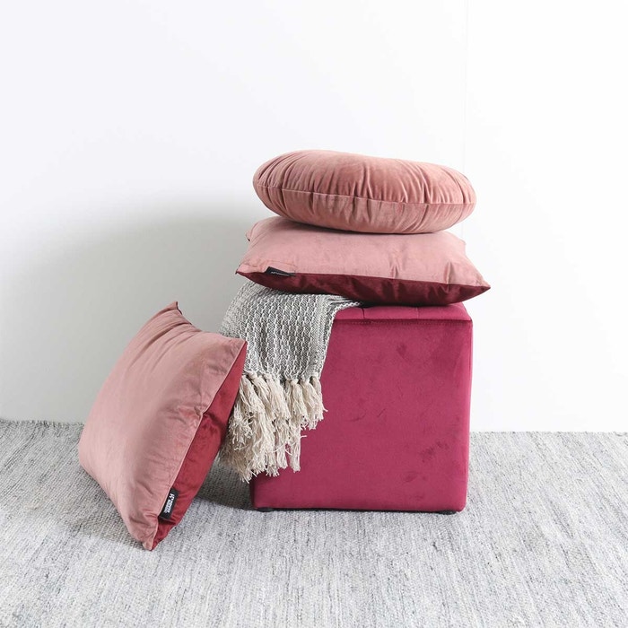 Dani velvet poef rood - 38 x 38 cm - fluweel - hocker