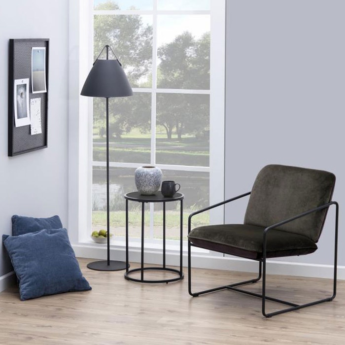 Vic houten bijzettafel zwart - Ø 40 cm - bijzettafeltje - tafeltje - industrieel - voor bank - metaal - smal  - woonkamer