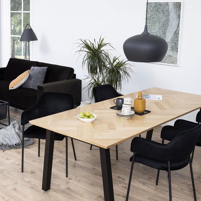 Hilly houten eettafel visgraat - 220 x 95 cm - tafel - eetkamertafel - industrieel - 6 persoons - rechthoekig - metalen poten