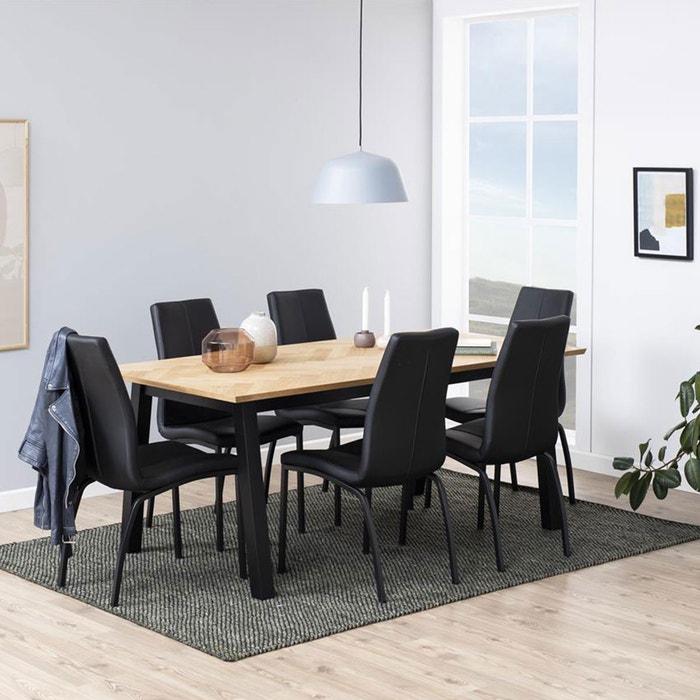 Hilly houten eettafel visgraat - 180 x 95 cm - tafel - eetkamertafel - industrieel - 6 persoons - rechthoekig - metalen poten