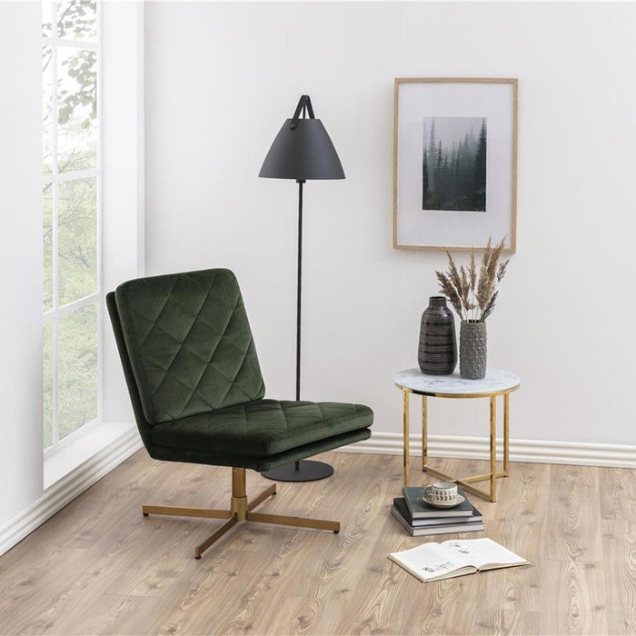 Britt draaibare velvet fauteuil donkergroen - gouden onderstel  - lounge stoel - fluwelen - velours