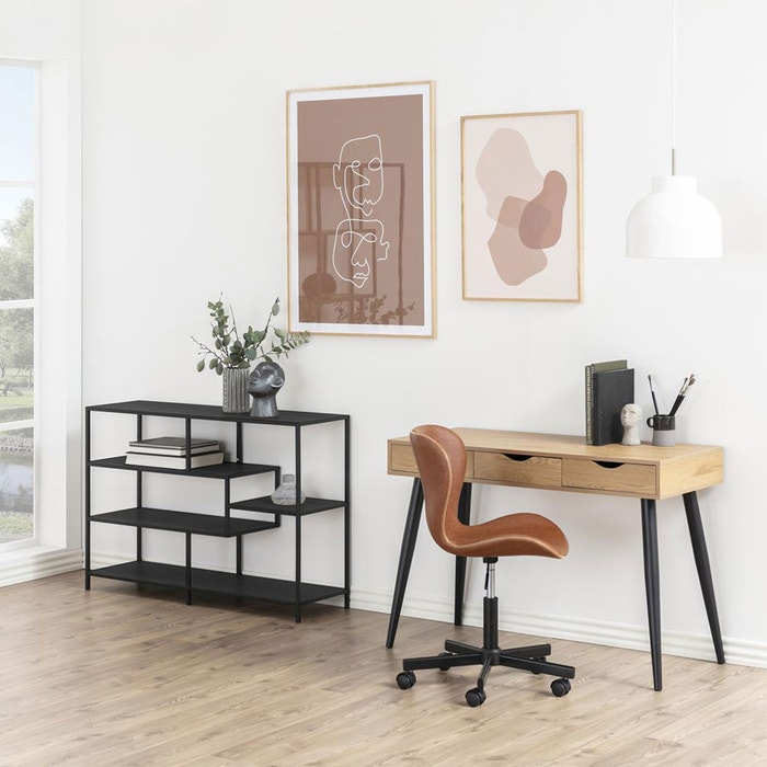 Keet houten bureau naturel - met 3 lades - 110 x 50 cm - desk - buro