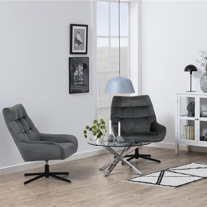 Niek draaibare fauteuil velvet donkergrijs  - fluwelen - velours - loungestoel