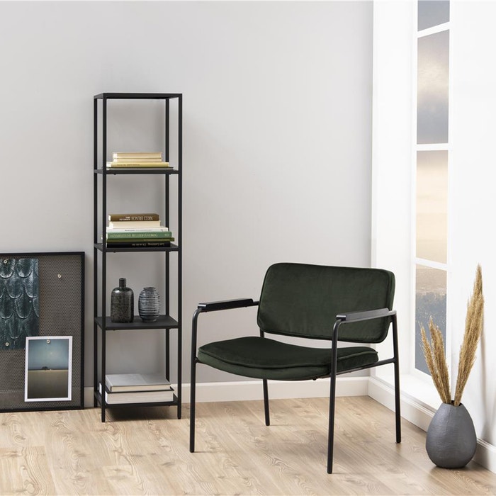 Roy metalen open kast zwart - 35 x 146 cm  - industriele - wandkast - opbergkast