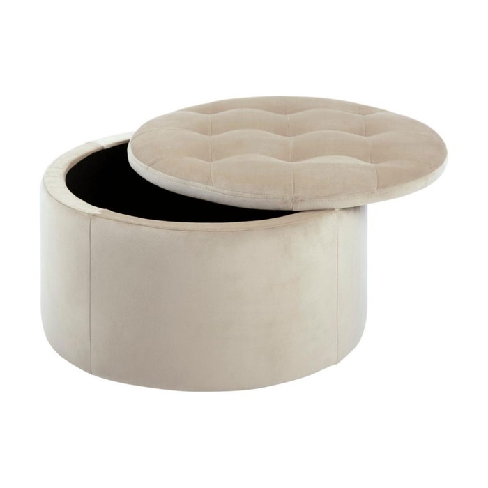 Elin velvet poef zand - Ø 60 cm - ronde - hocker - met opbergruimte - voetenbank