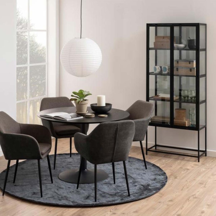 Vic vitrinekast zwart - 77 x 186 cm - buffetkast - glazen - cabinet