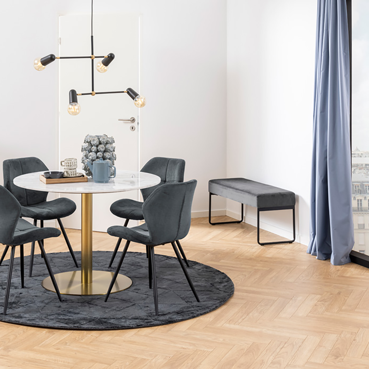 Joes velvet bankje donkergrijs - 95 x 38 cm - fluwelen - velours