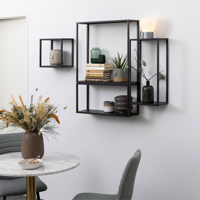 Mads metalen wandrek zwart - set van 4 - vier - industriele