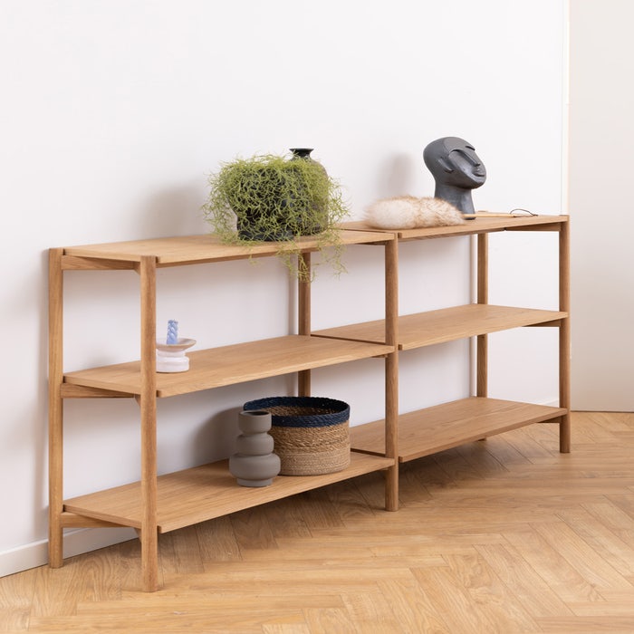 Floris houten boekenkast naturel - 169 x 88,4 cm - vakkenkast - wandkast - eiken - open - woonkamer - bruin - dressoir - scandinavisch
