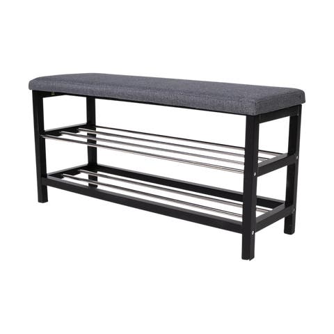 Norah houten schoenenrek zwart met bankje - 100 x 34 cm