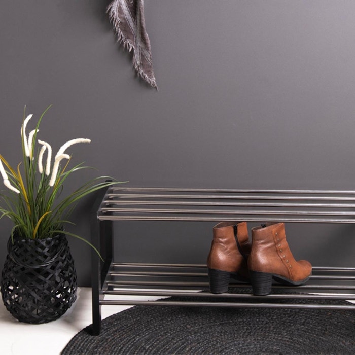 Norah houten schoenenrek zwart - 78 x 34 cm - metalen - hal - laag - open - industrieel - 100 cm breed