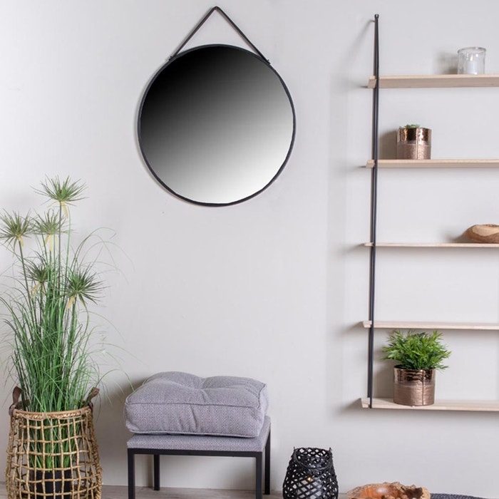 Sarah ronde wandspiegel zwart - Ø 60 cm - spiegel - industrieel - hal - in woonkamer - slaapkamer - aan de muur