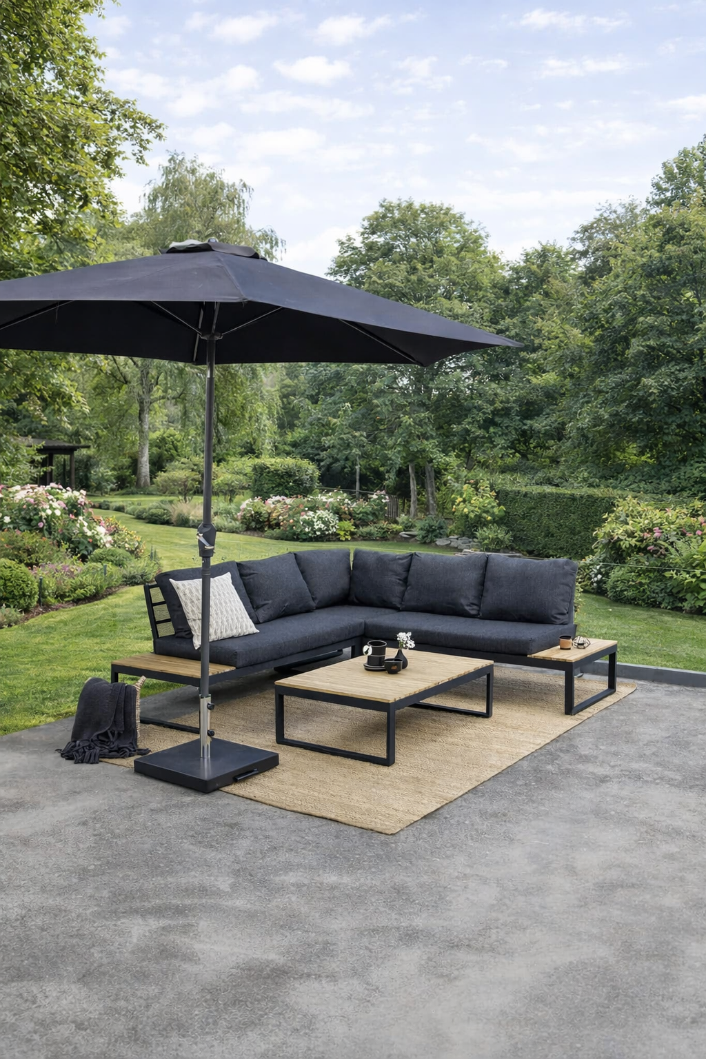 Arvin 2 delige tuin loungeset donkergrijs - met zitkussens - tuinset - buiten - aluminium - met kussens - hoekbank - hoek