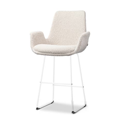 Nino-Eef barkruk bouclé beige - wit onderstel - 65 cm