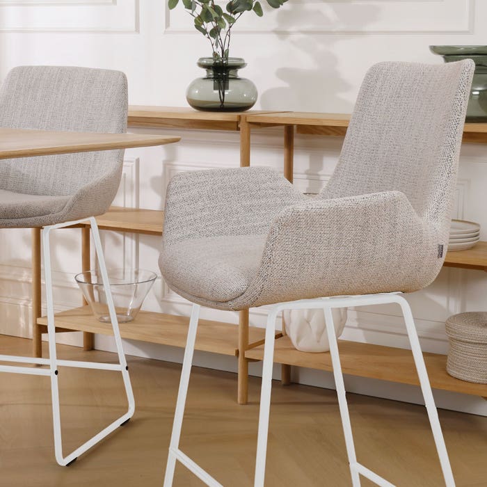 design barkruk beige gemêleerd - wit onderstel - 75 cm - Nino-Eef 