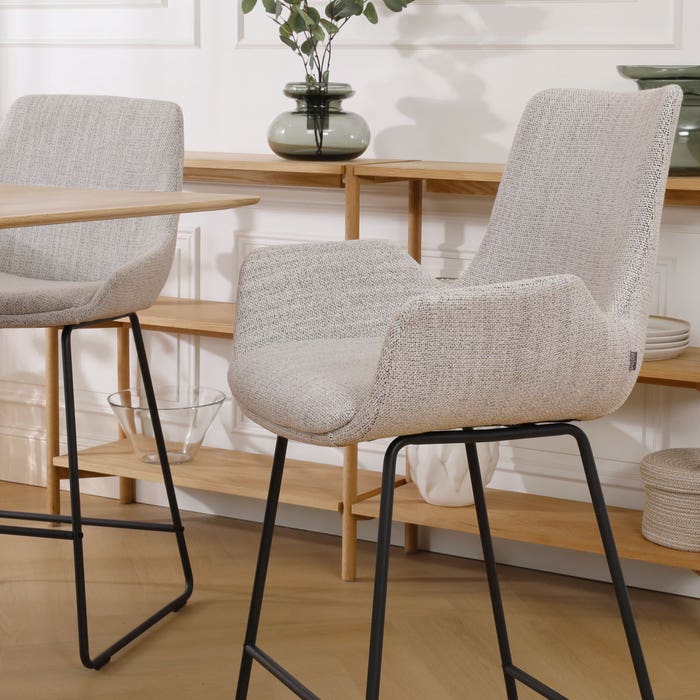design barkruk beige gemêleerd - zwart onderstel - 65 cm - Nino-Eef 