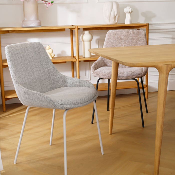 design eetkamerstoel beige gemêleerd - wit onderstel Nora-Isa