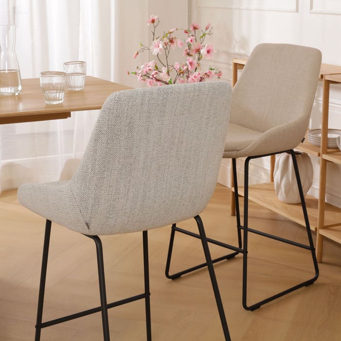 scandinavische hoge barkruk beige gemêleerd - zwart onderstel - 75 cm - Nino-Isa 