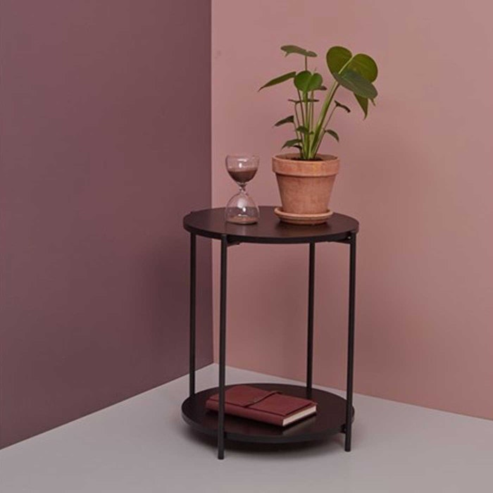 Lina houten bijzettafel zwart - Ø 40 cm - bijzettafeltje - tafeltje - bank - smal - 2 niveaus - woonkamer