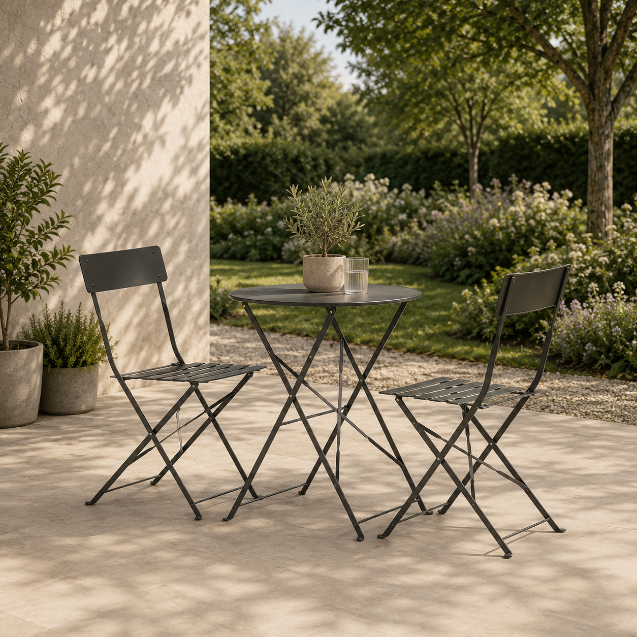Lovisa metalen tuinset donkergrijs - bistroset - tuinstoelen - terrasset - grijs