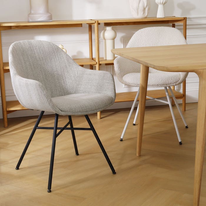 design eetkamerstoel beige gemêleerd - wit onderstel Noa-Mae 