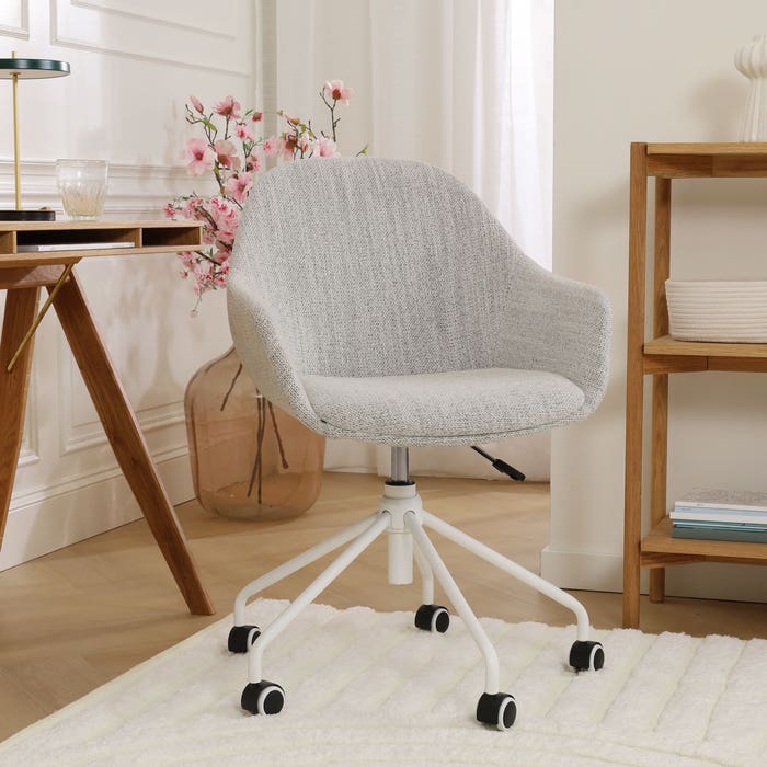 Nout-Mae bureaustoel beige gemêleerd - wit onderstel burostoel - vergaderstoel - luxe - wielen - met armleuning - in hoogte verstelbaar - comfortabel - scandinavisch - japandi