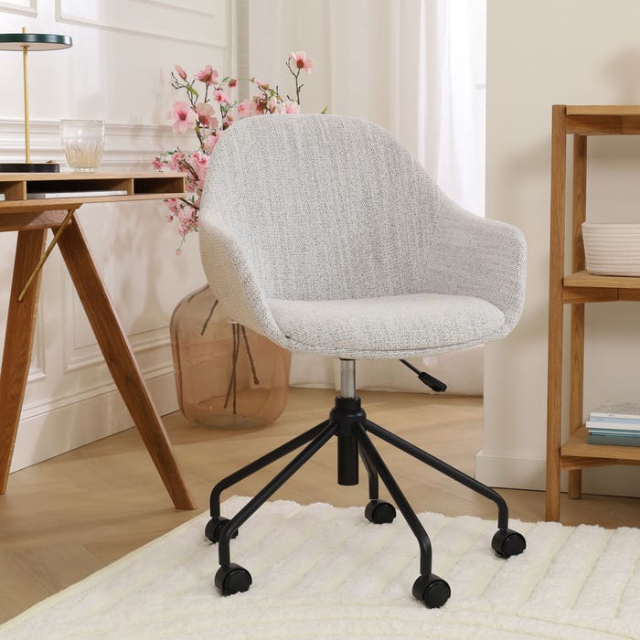 Nout-Mae bureaustoel beige gemêleerd - zwart onderstel burostoel - vergaderstoel - luxe - met wieltjes - met armleuning - in hoogte verstelbaar - comfortabel - scandinavisch - japandi