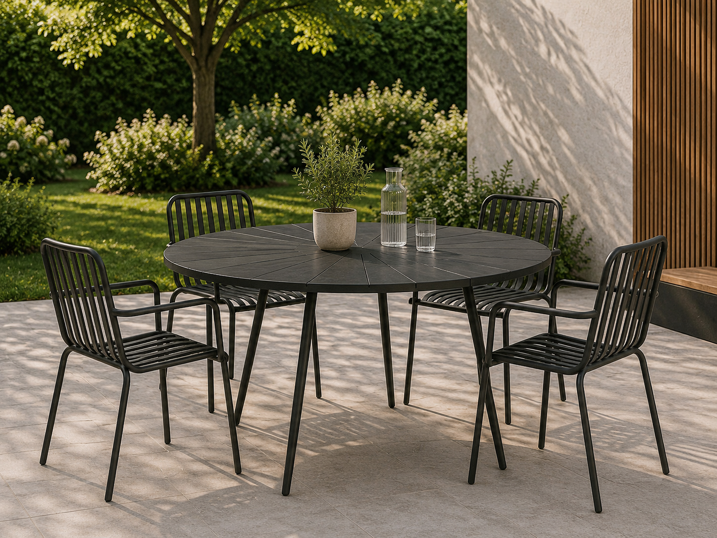 Denzel polywood ronde tuintafel zwart - Ø 120 cm buiten - eettafel - terrastafel - aluminium