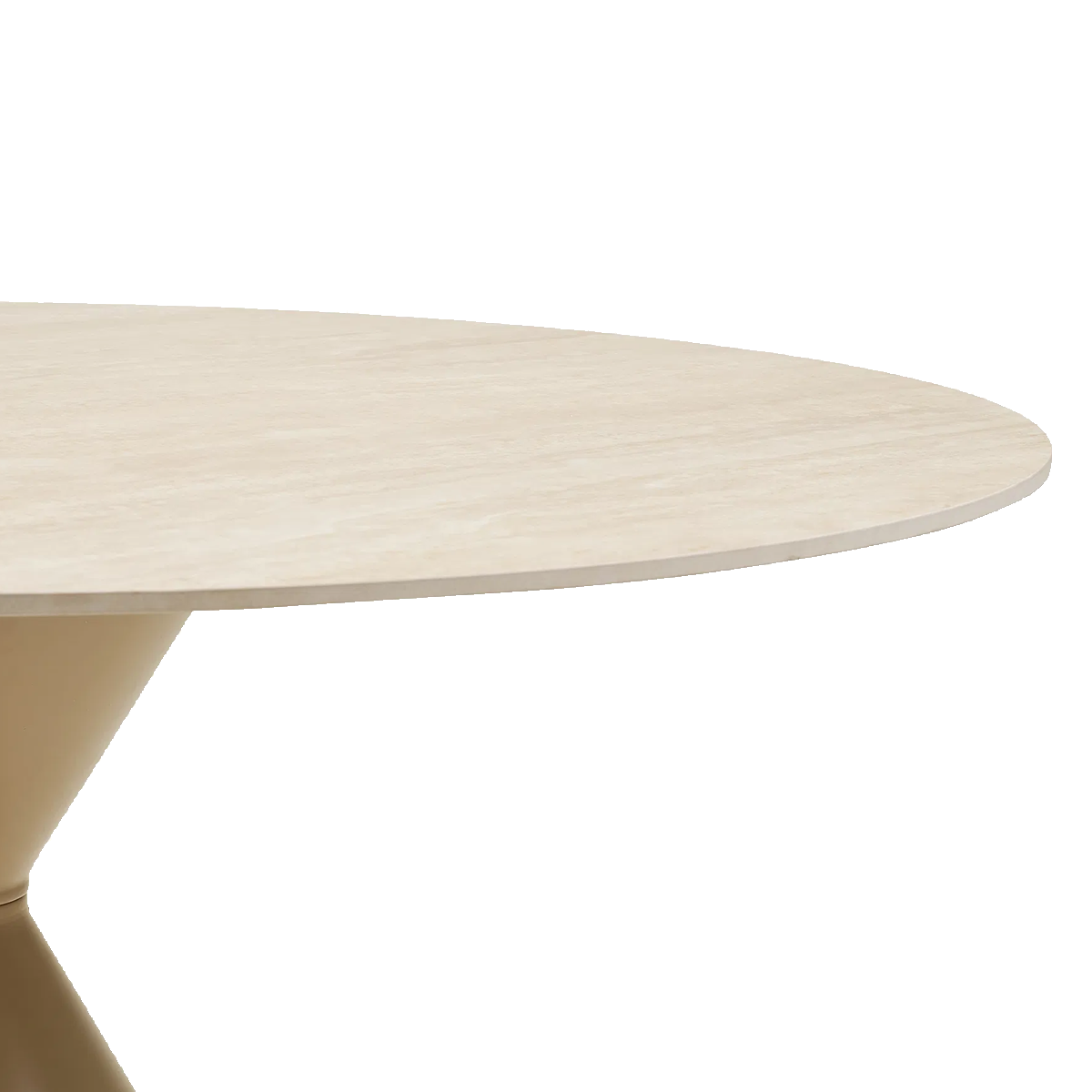 detail van de tafel Anisa metalen eettafel met keramiek blad beige - Ø120