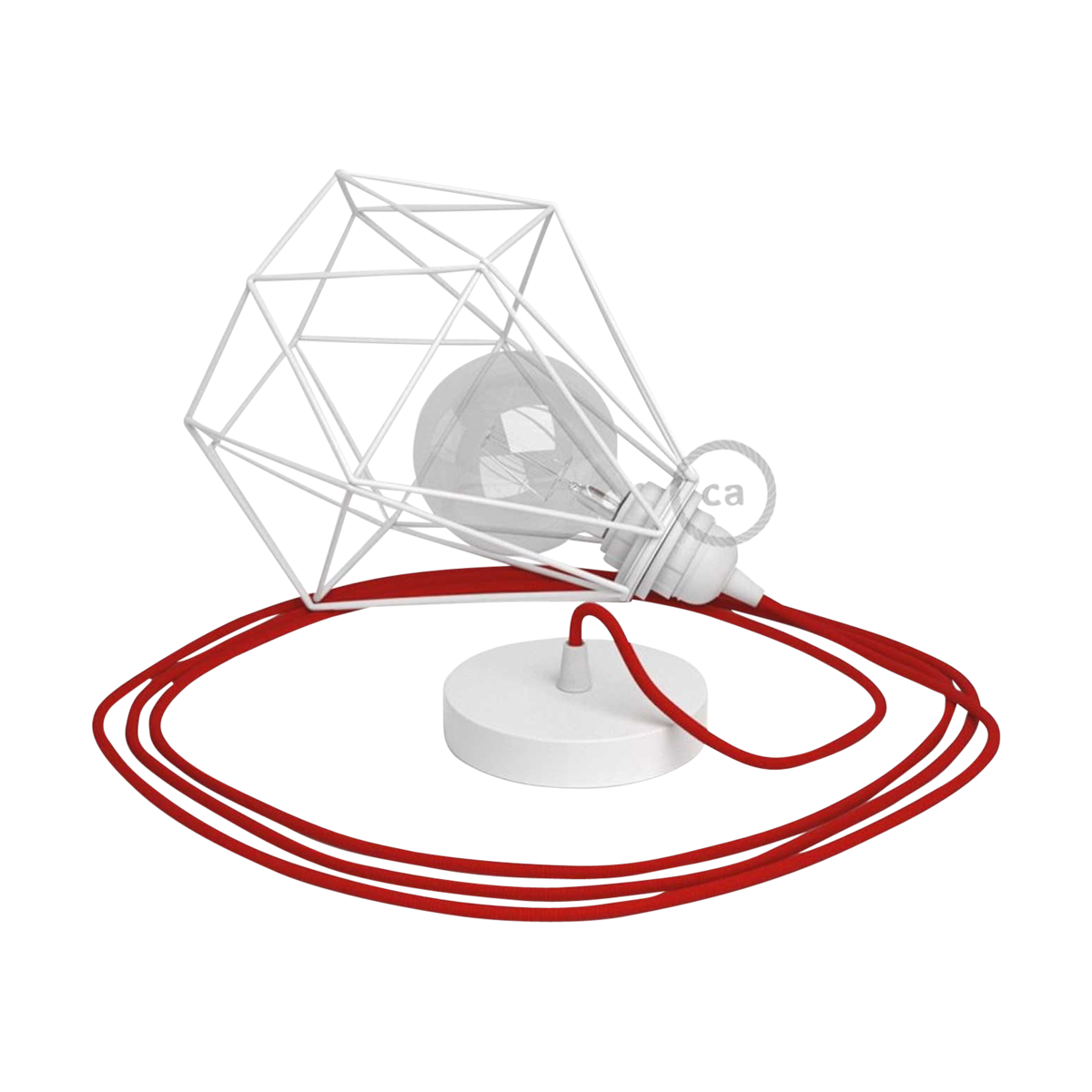 Hanglamp - Diamond cage - Witte lampenkap - Rood koordset