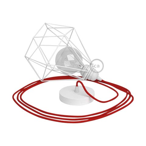 Hanglamp - Diamond cage - Witte lampenkap - Rood koordset
