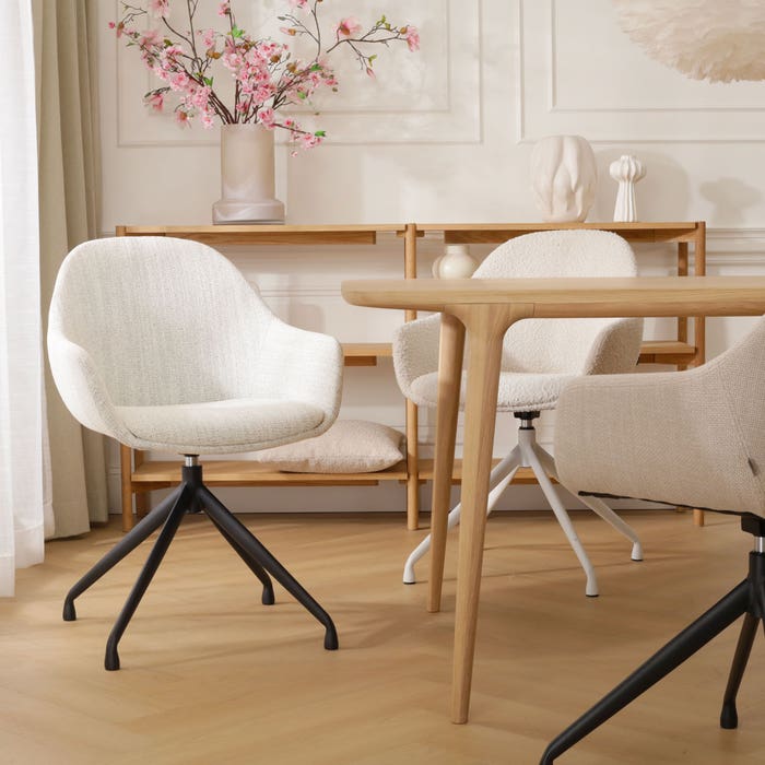 comfortabele draaibare eetkamerstoel beige gemêleerd - zwart onderstel Nola-Mae