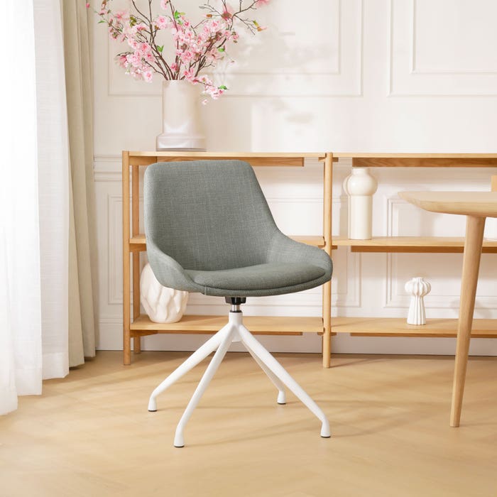 Nola-Isa draaibare eetkamerstoel groen - wit onderstel design - scandinavisch - luxe - stof - witte poten - hotel chique