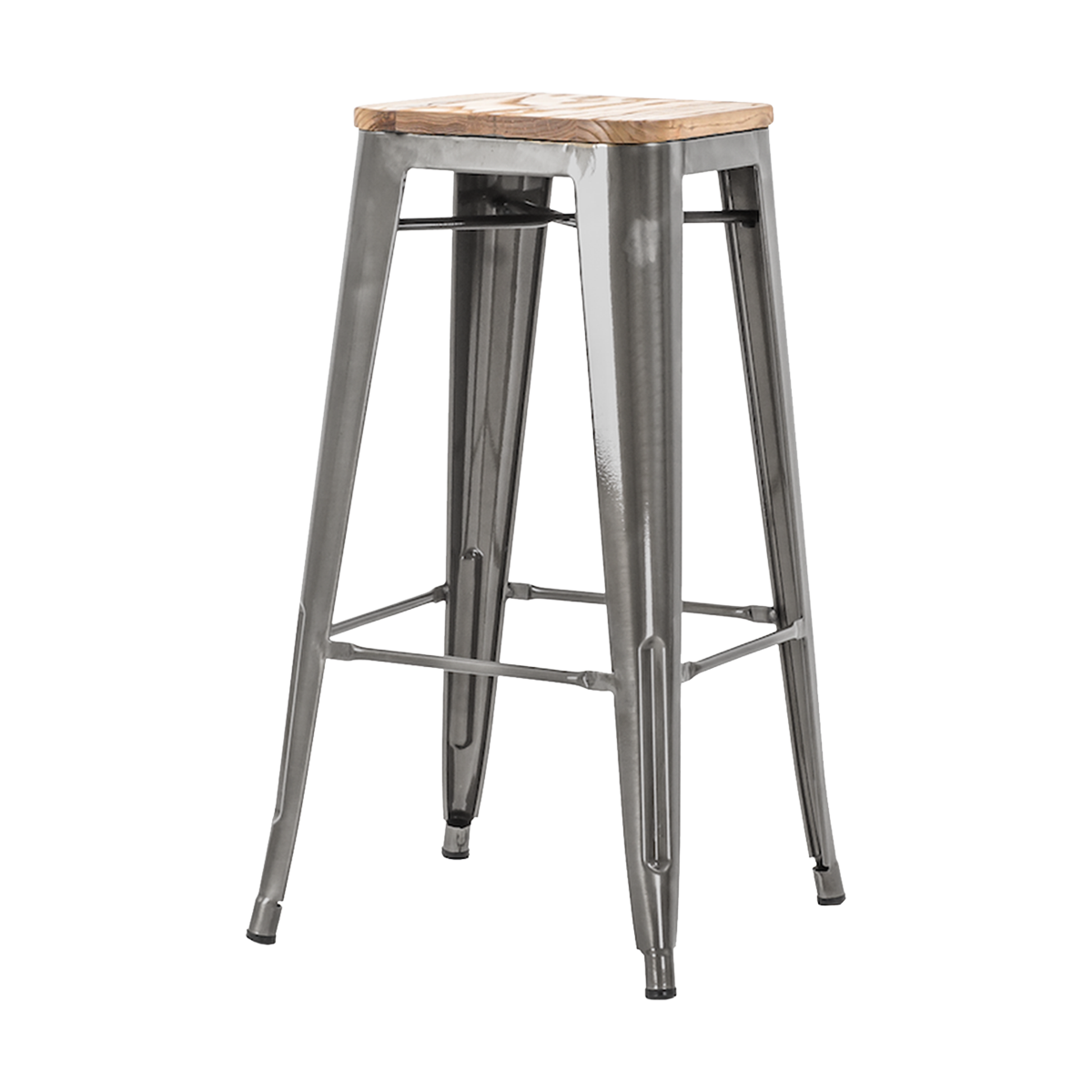 Metalen barkruk industrieel metaal - met houten zitting - 65 cm
