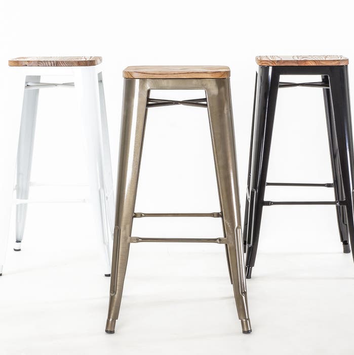 Metalen barkruk industrieel metaal - met houten zitting - 77 cm - cafe - industrieel