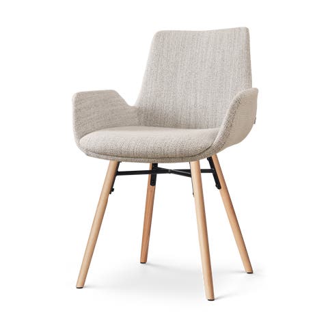 Nena-Eef eetkamerstoel beige gemêleerd - houten onderstel