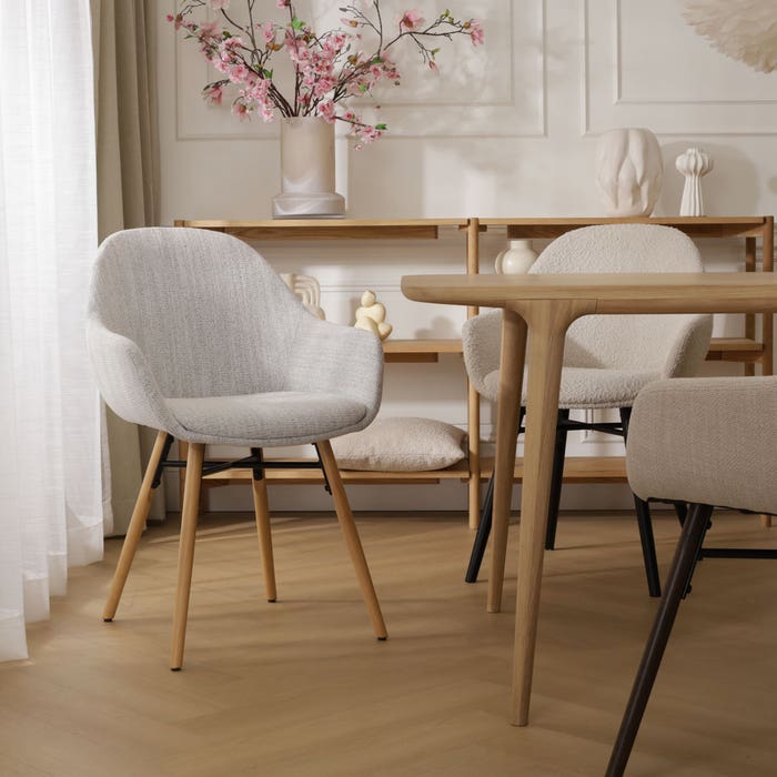 scandinavische eetkamerstoel beige gemêleerd - houten onderstel Nena Mae