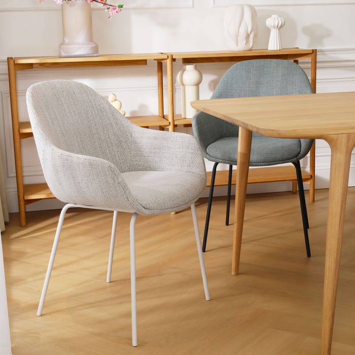 scandinavische eetkamerstoel beige gemêleerd - wit onderstel Nora-Mae 