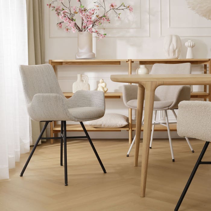 stijlvolle eetkamerstoel beige gemêleerd - zwart onderstel Noa-Eef 