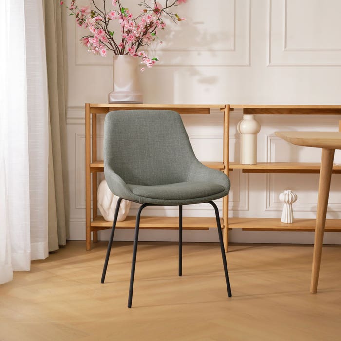 Nora-Isa eetkamerstoel groen - zwart onderstel eettafelstoel - stof - modern - comfortabele - lichtgroen